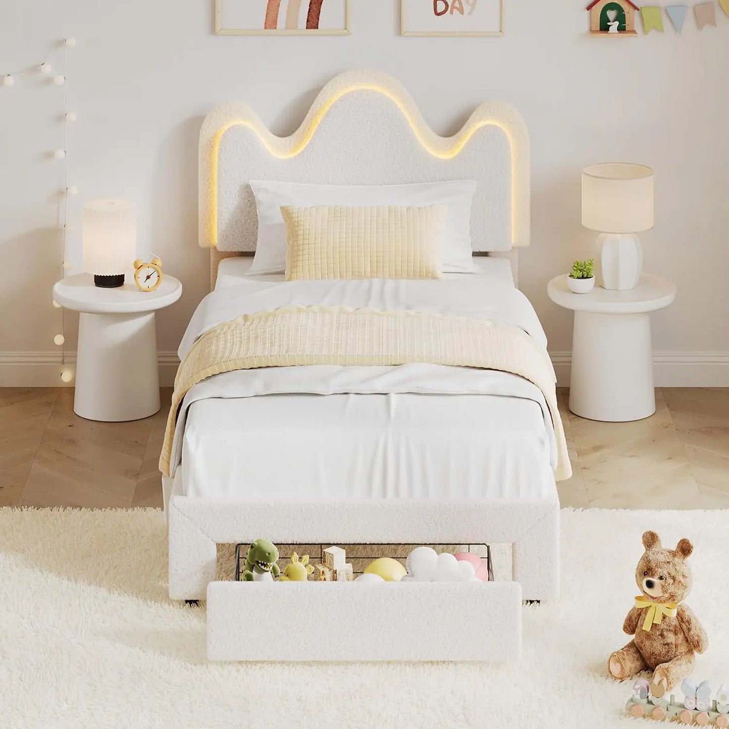Buckle Princess Bed Frame with Flower Headboard