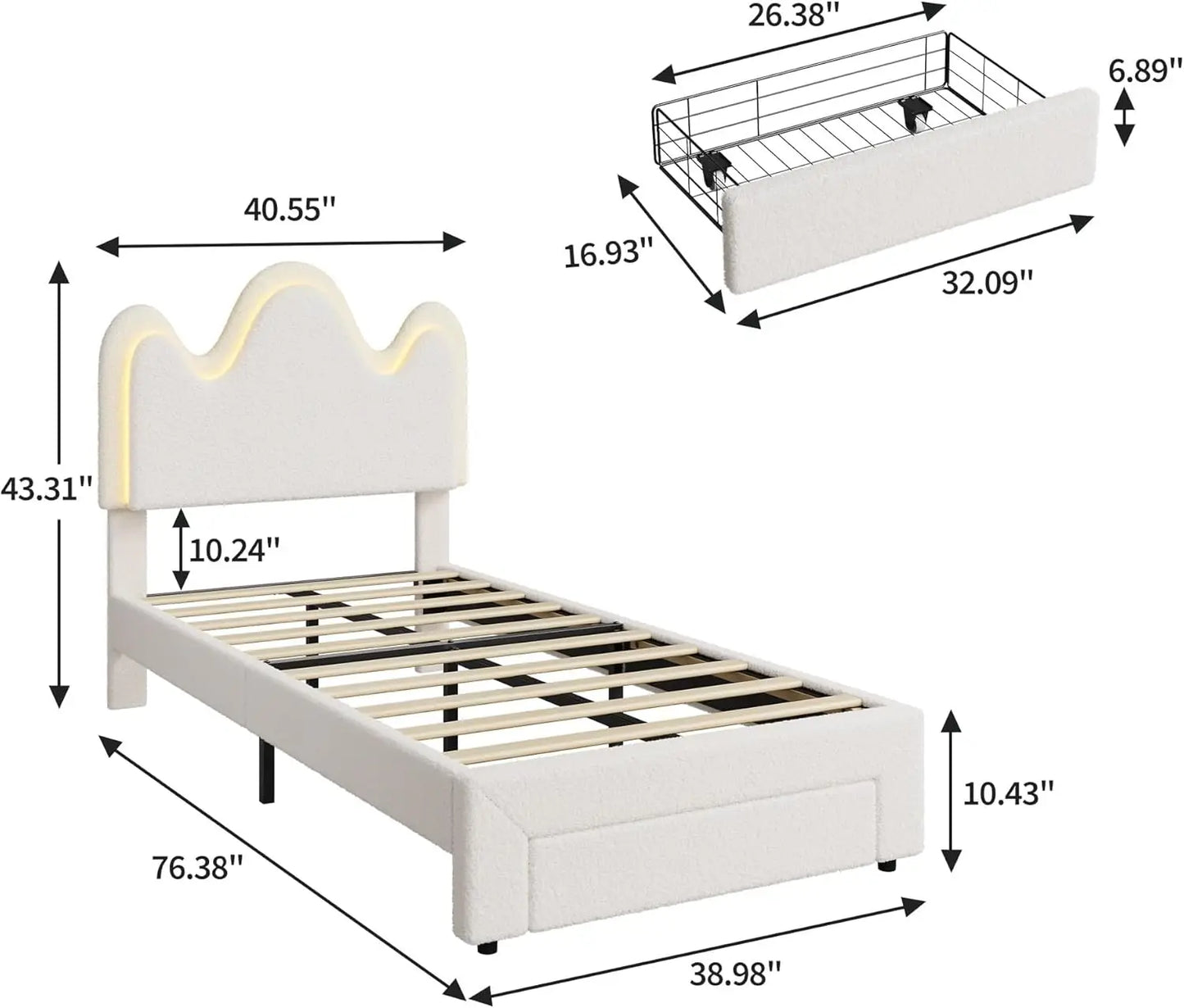 Buckle Princess Bed Frame with Flower Headboard
