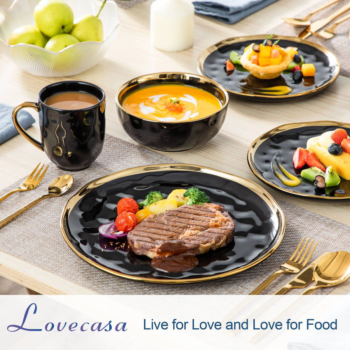 Porcelain Dinnerware Set with Gold Trim