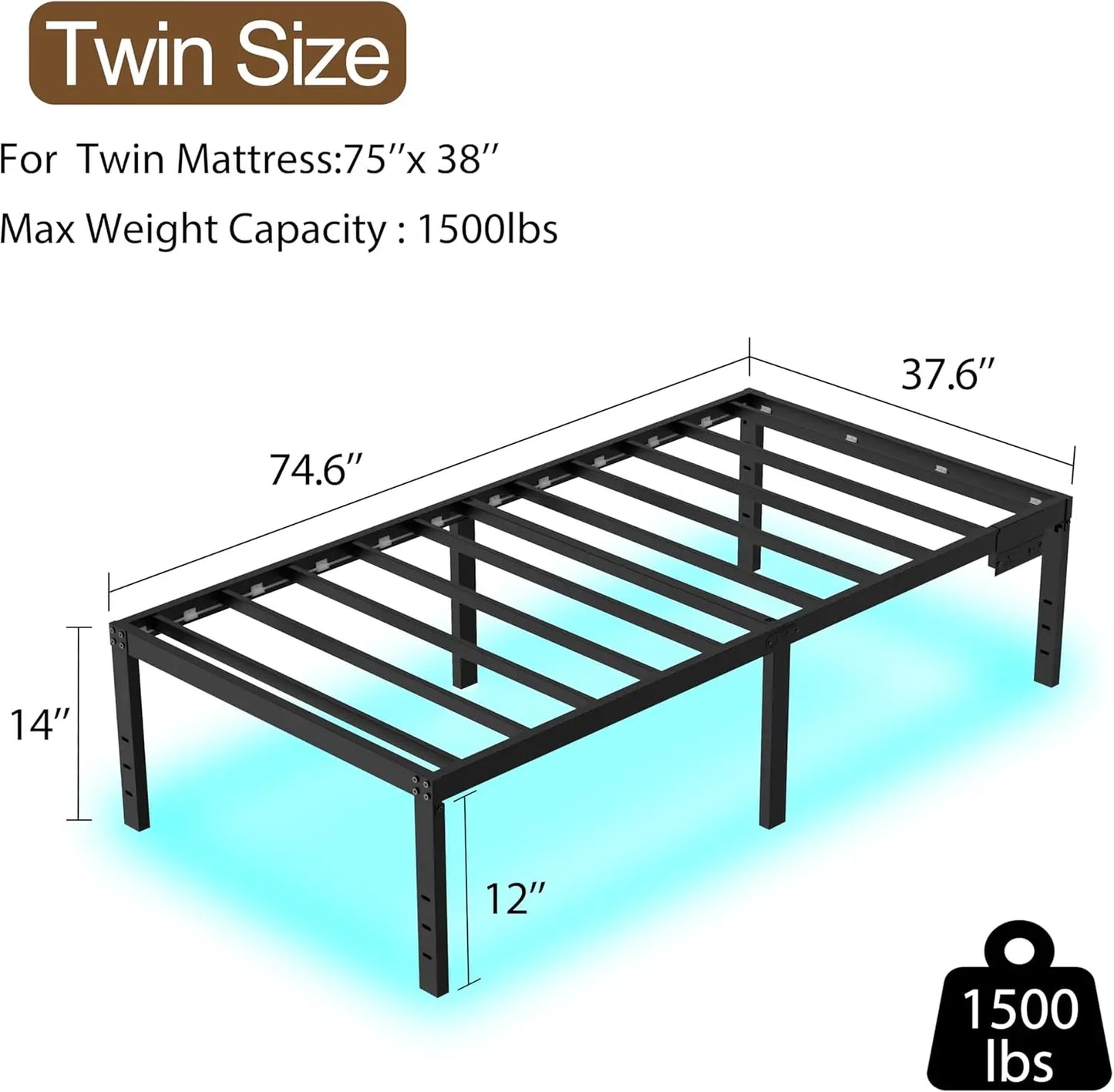 Twin Platform Bed Frame with Storage and LED Lights & Charging Station