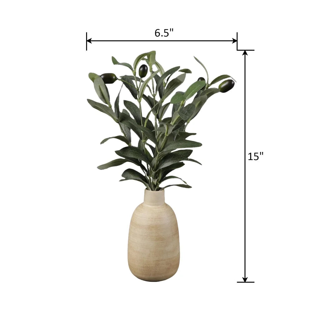 Artificial Olive Potted Plant in Wood Finish Vase