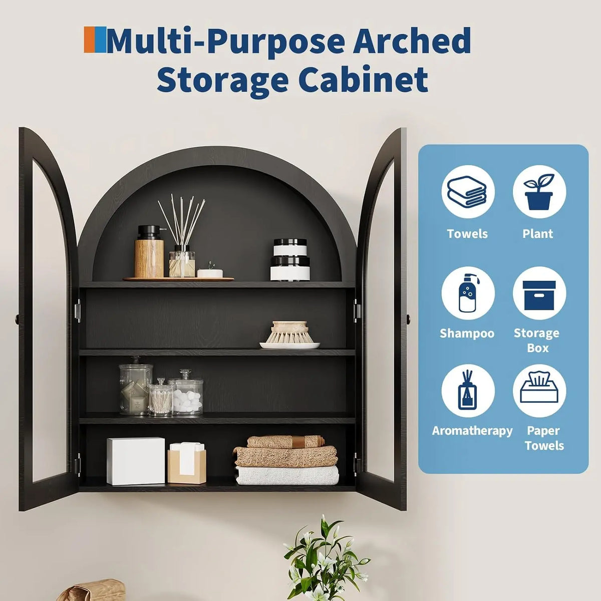 Arched Wall-Mounted Medicine Cabinet with Glass Doors