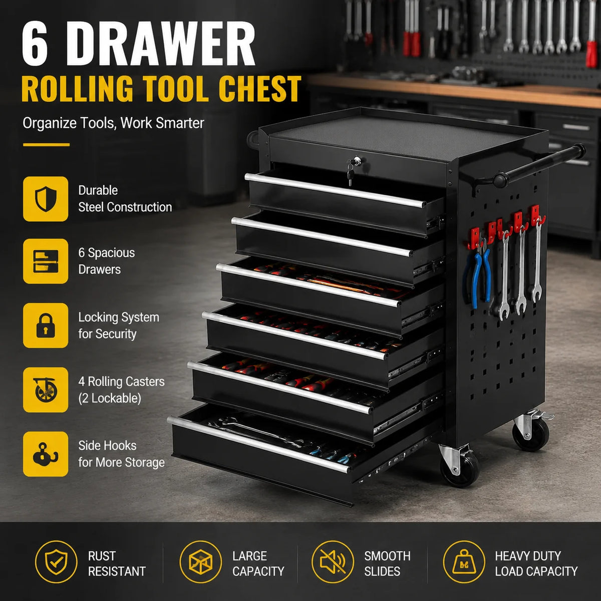 Heavy Duty Rolling Tool Chest with Wheels and Locking System
