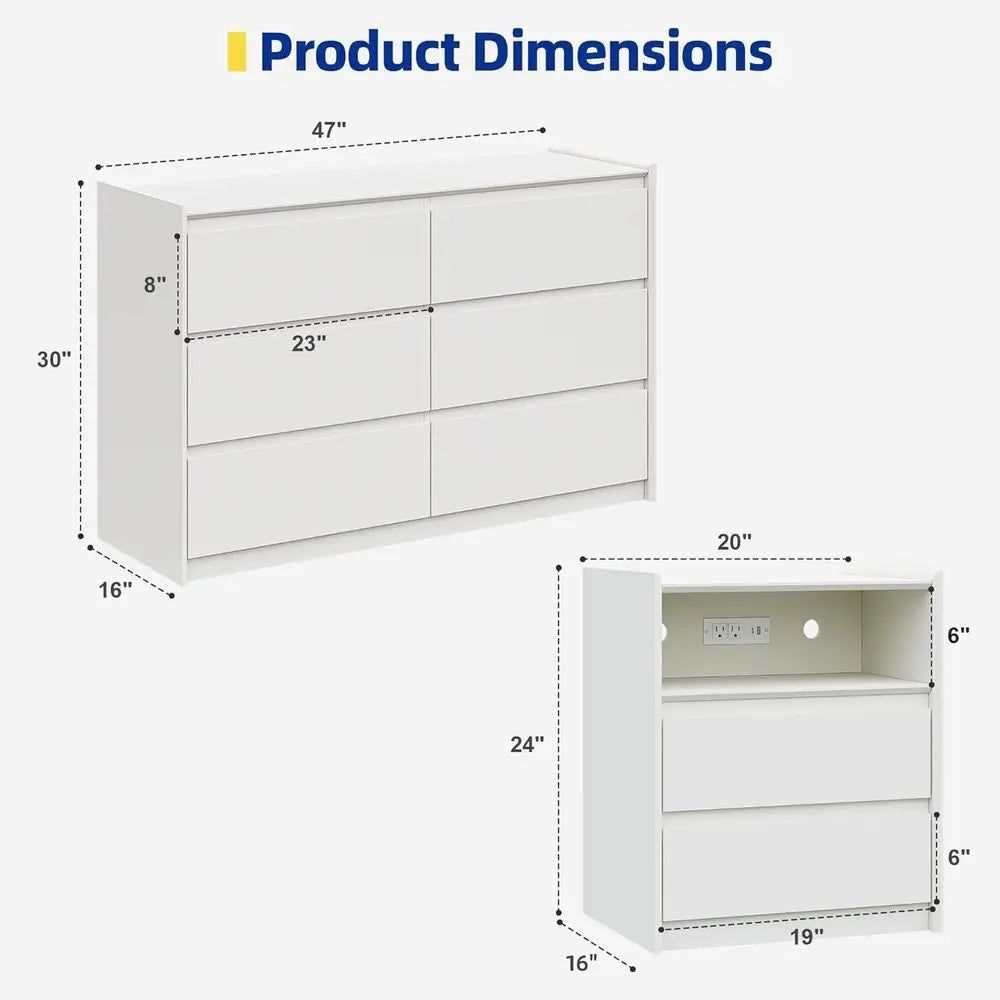Bedroom Furniture Set with 2 Nightstands and Charging Station