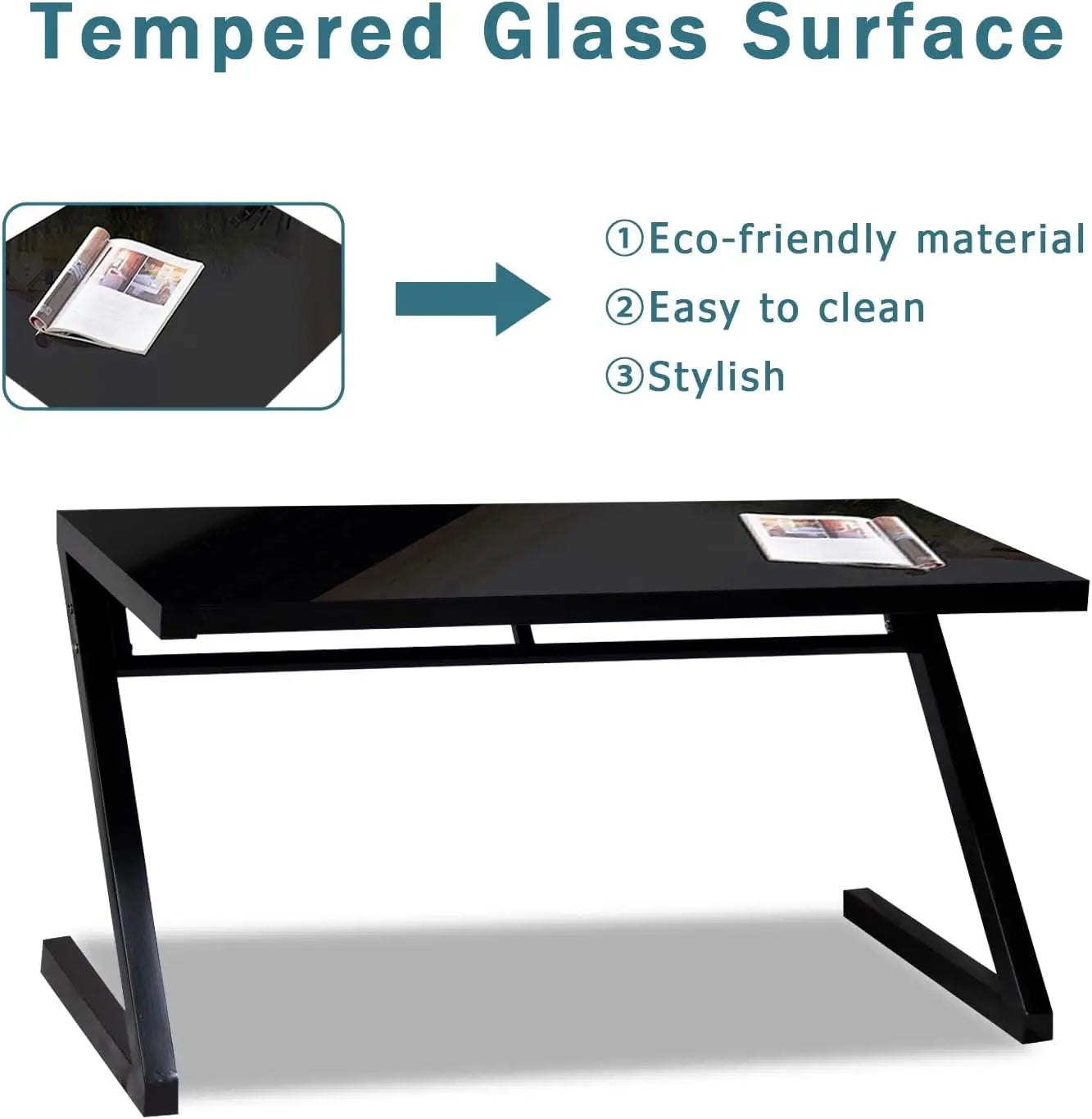 Z Shape Tempered Glass Modern Office Desk with USB Accessory