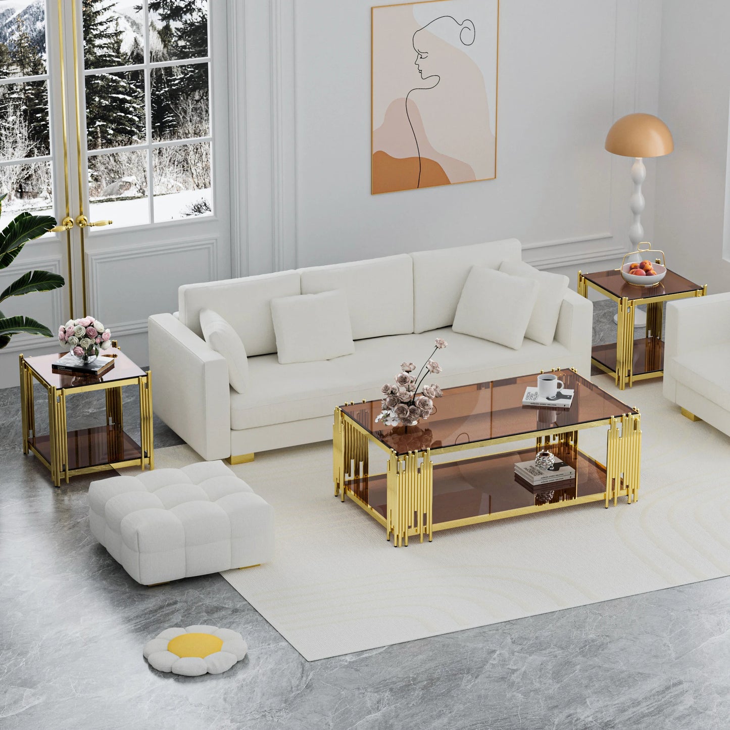 Modern luxury golden coffee table with stainless steel leg