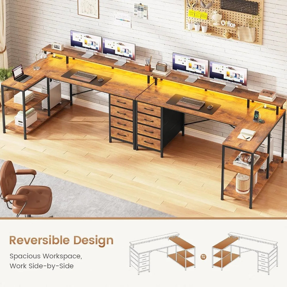 L Shaped Desk with Storage Shelves