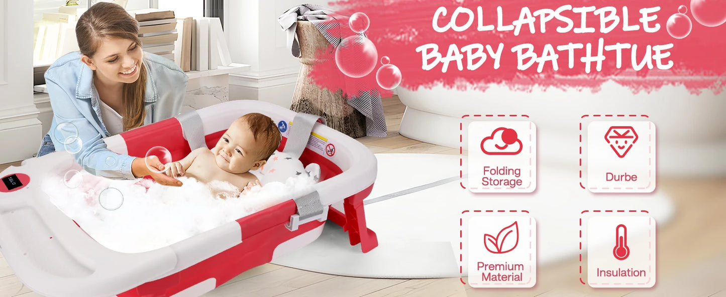Baby Bath Tub with Soft Cushion & Thermometer
