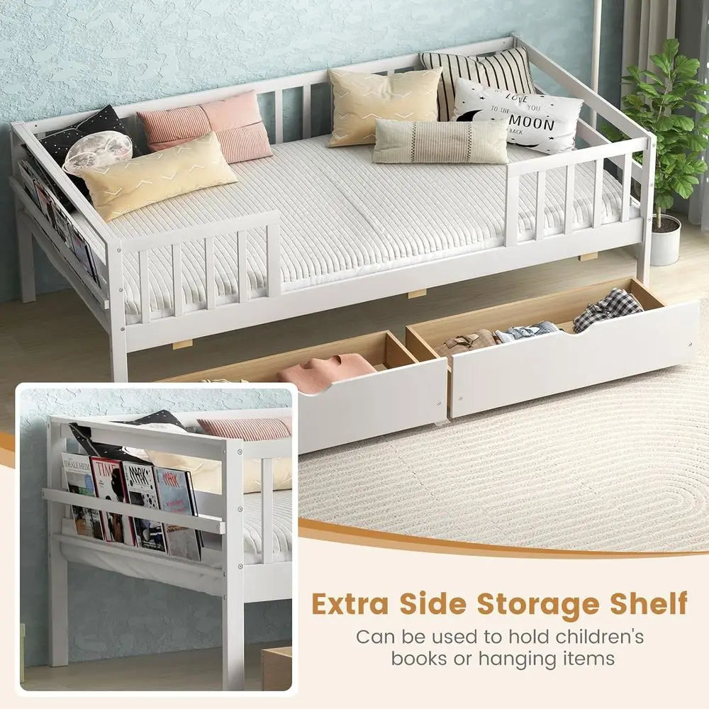 Twin Bed with Side Rails & 2 Pull-Out Drawers
