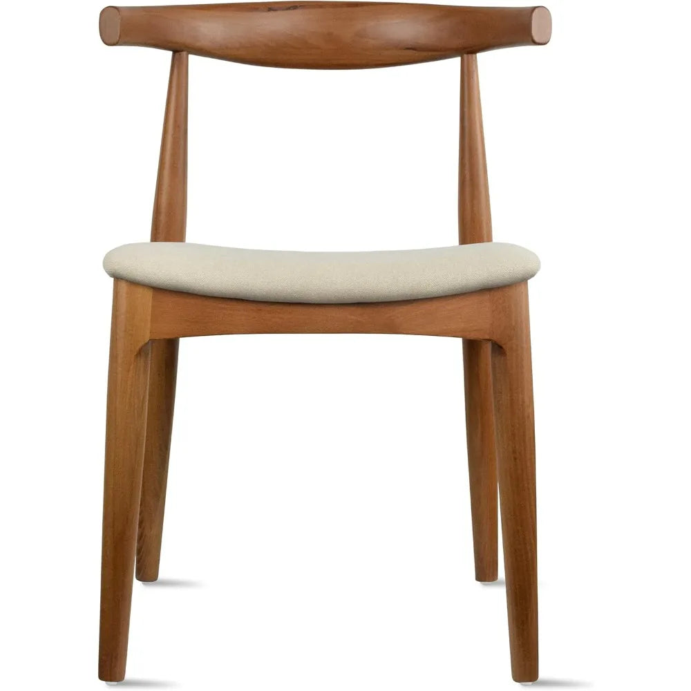 Pair of Wooden Dining Chairs with Beige Linen Cushioned Seats
