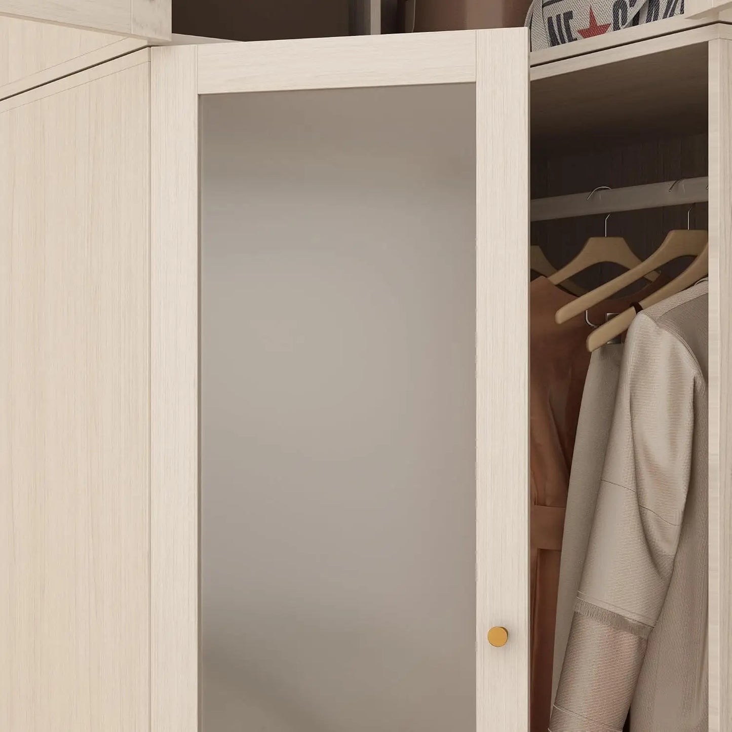 L-Shape Wooden Wardrobe with Frosted Glass Doors