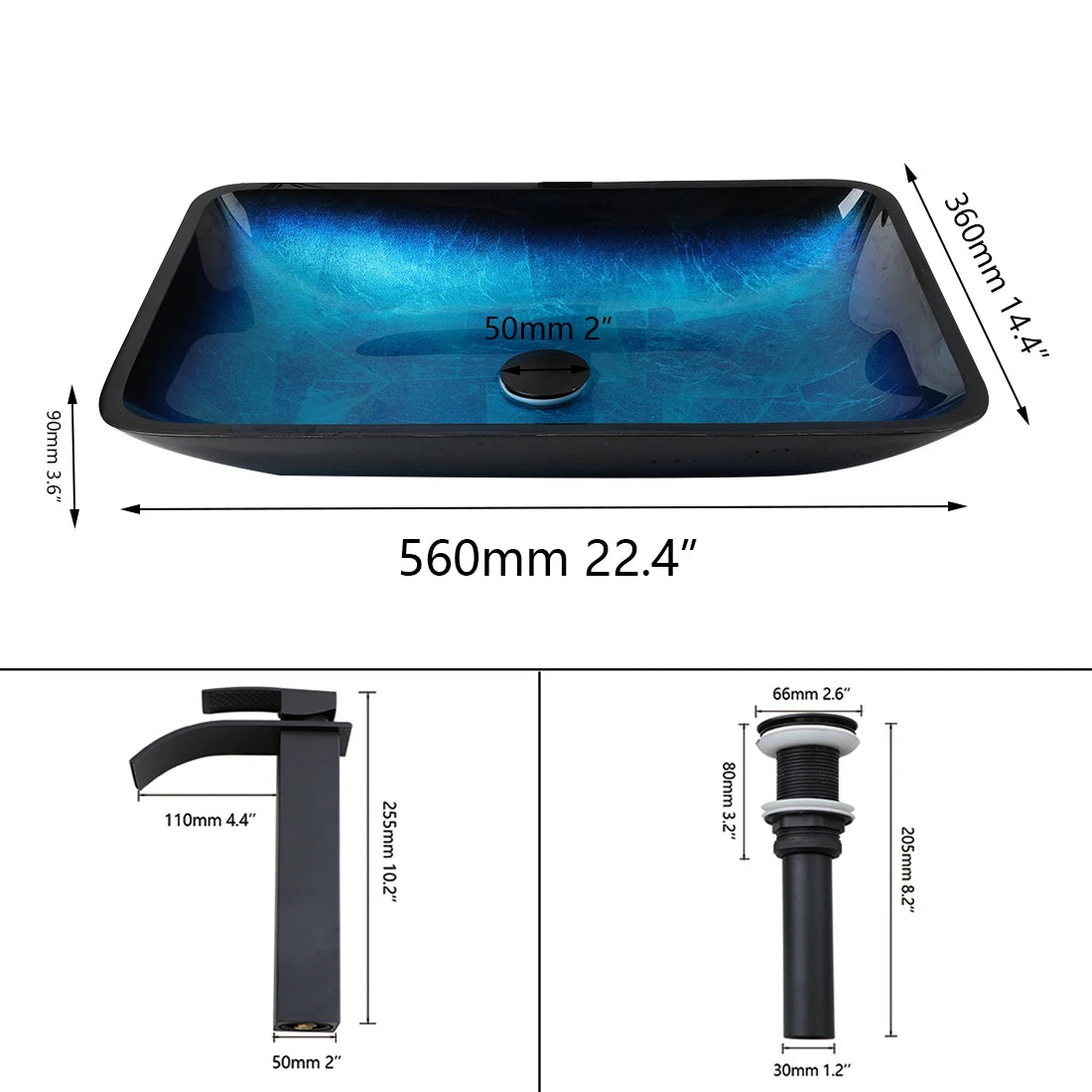 Big Tempered Glass Basin Sink