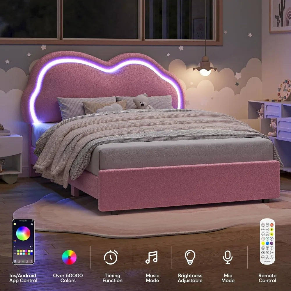 Cloud Bed Platform Frame with Headboard and LED Light
