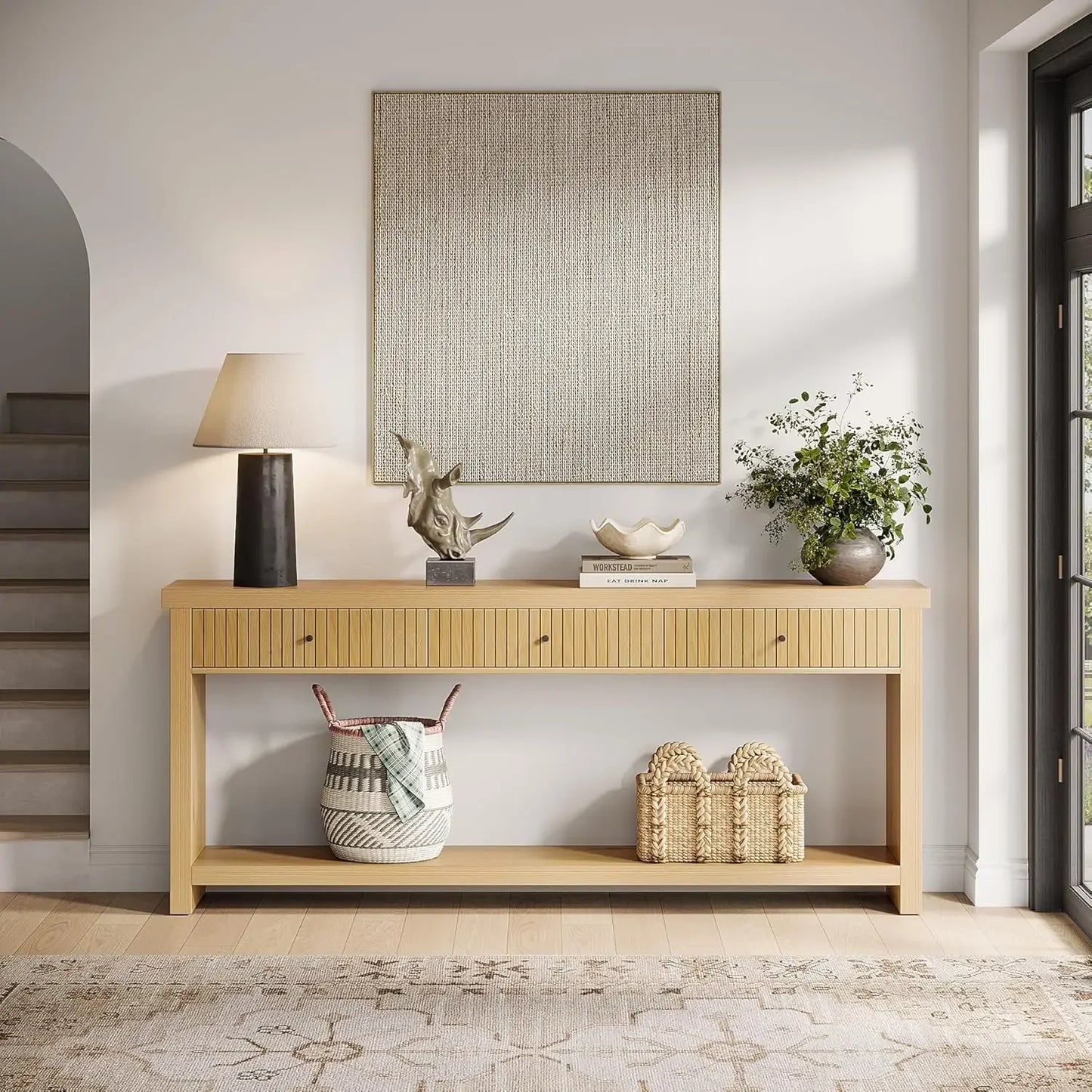Wood Console Table with Drawers