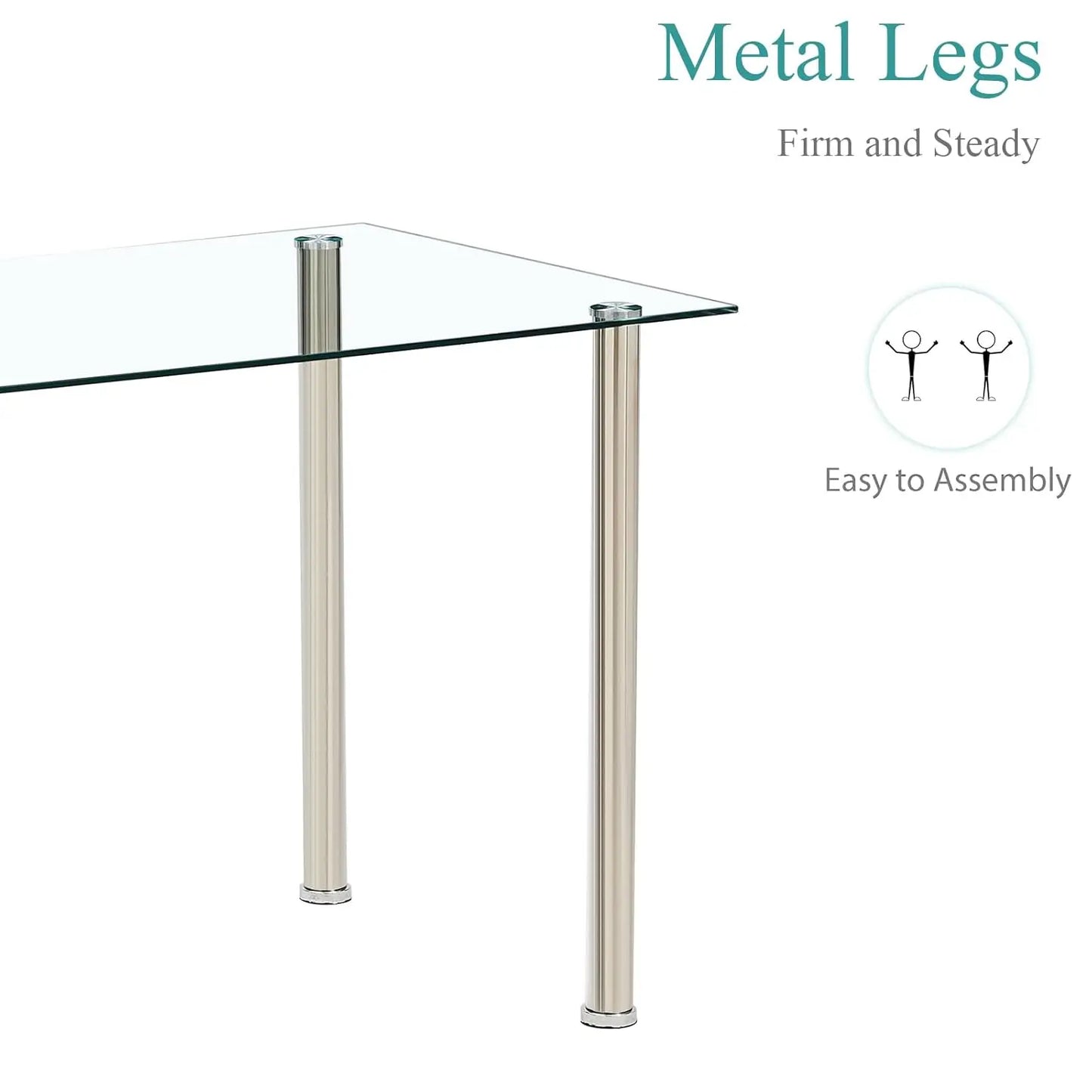 Glass Rectangular Dining Table with Faux Leather Chairs