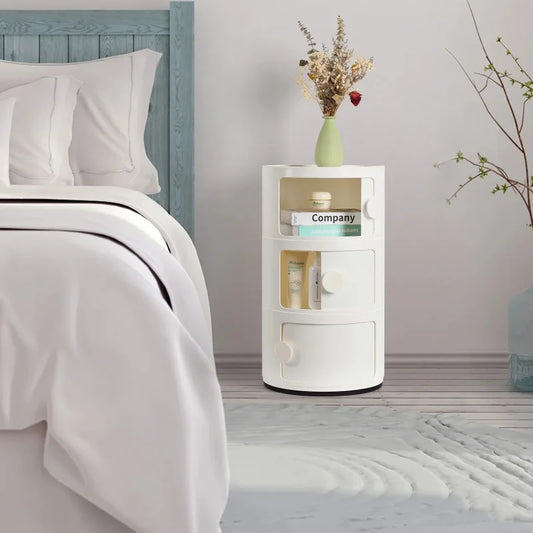 Round Bedside Nightstand Storage Unit
