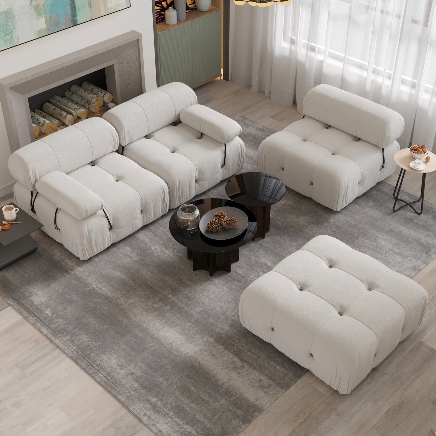 Modern L-Shaped Velvet Couch with Reversible Ottoman