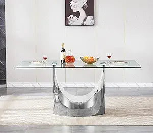 Modern Rectangular Tempered Glass Dining Table