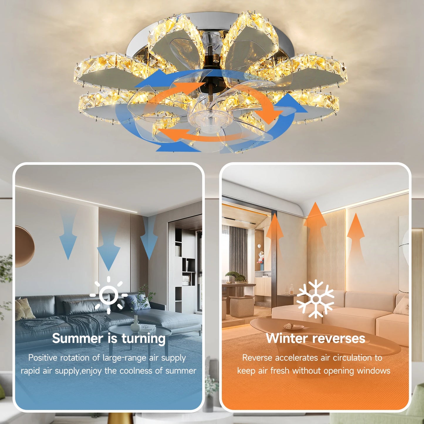 Luxury Crystal Chandelier Modern Ceiling Fan Light