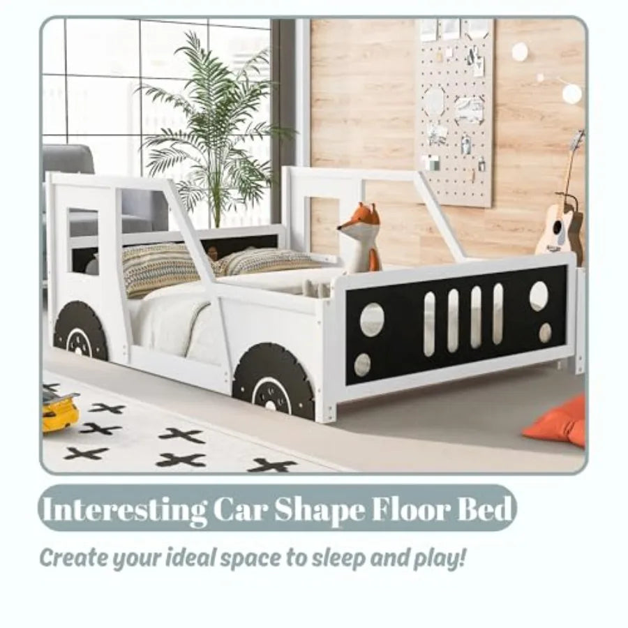 Montessori Floor Bed Car-Shaped Platform Design with Wheels