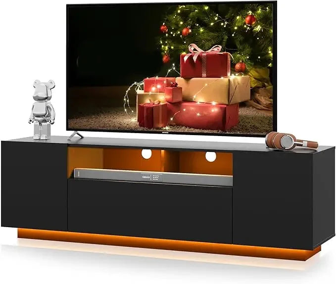 Modern Entertainment Center TV Stand with LED Lights & Large Storage Cabinet