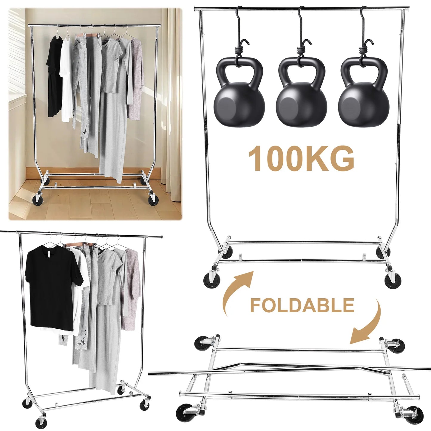 Adjustable Rolling Garment Rack with Sturdy Wheels
