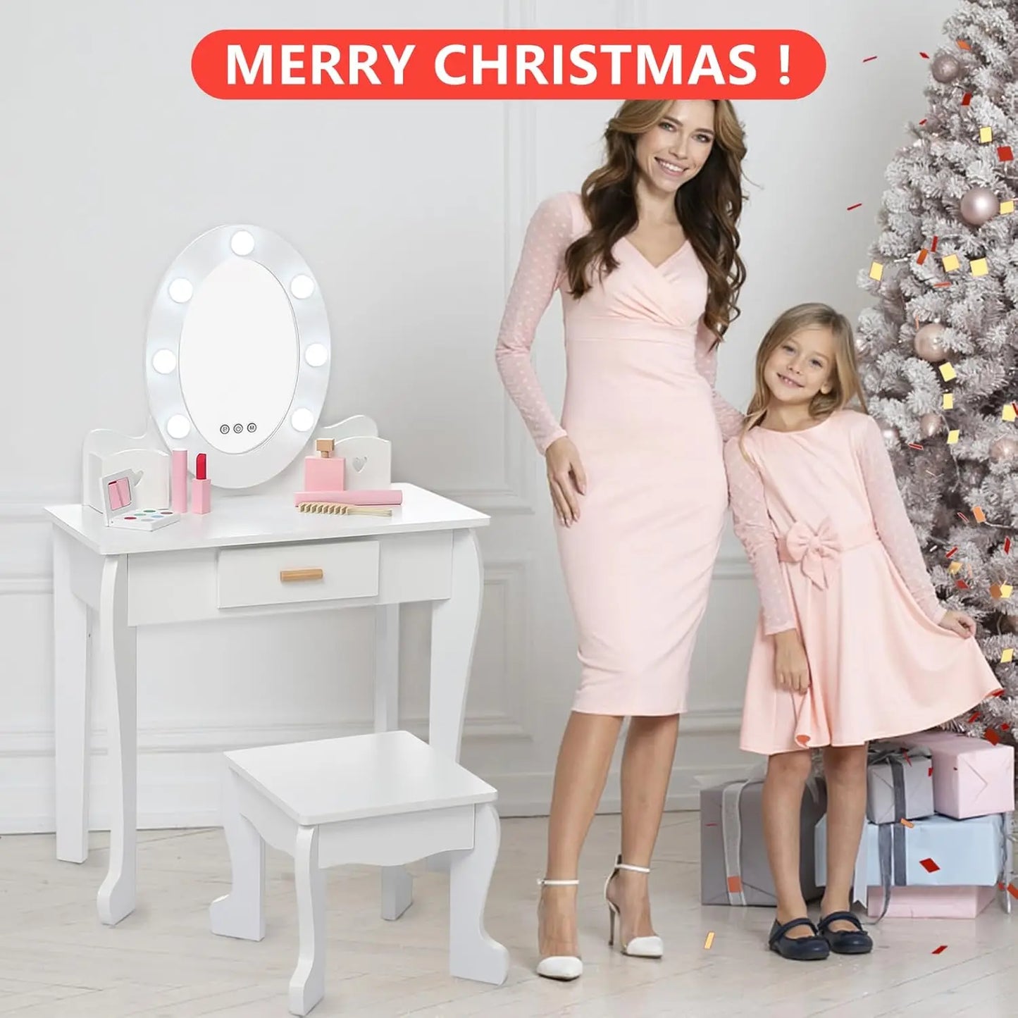Vanity Set with Mirror Lights & Wood Makeup Playset
