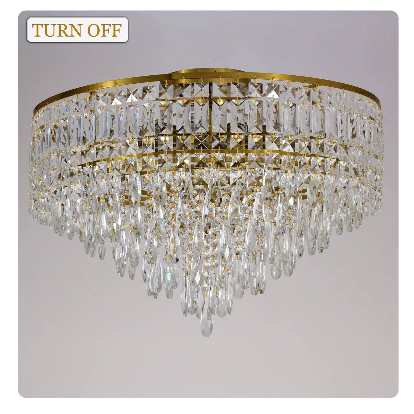 Luxury Gold Crystal Flush Mount Teardrop Crystal Chandelier
