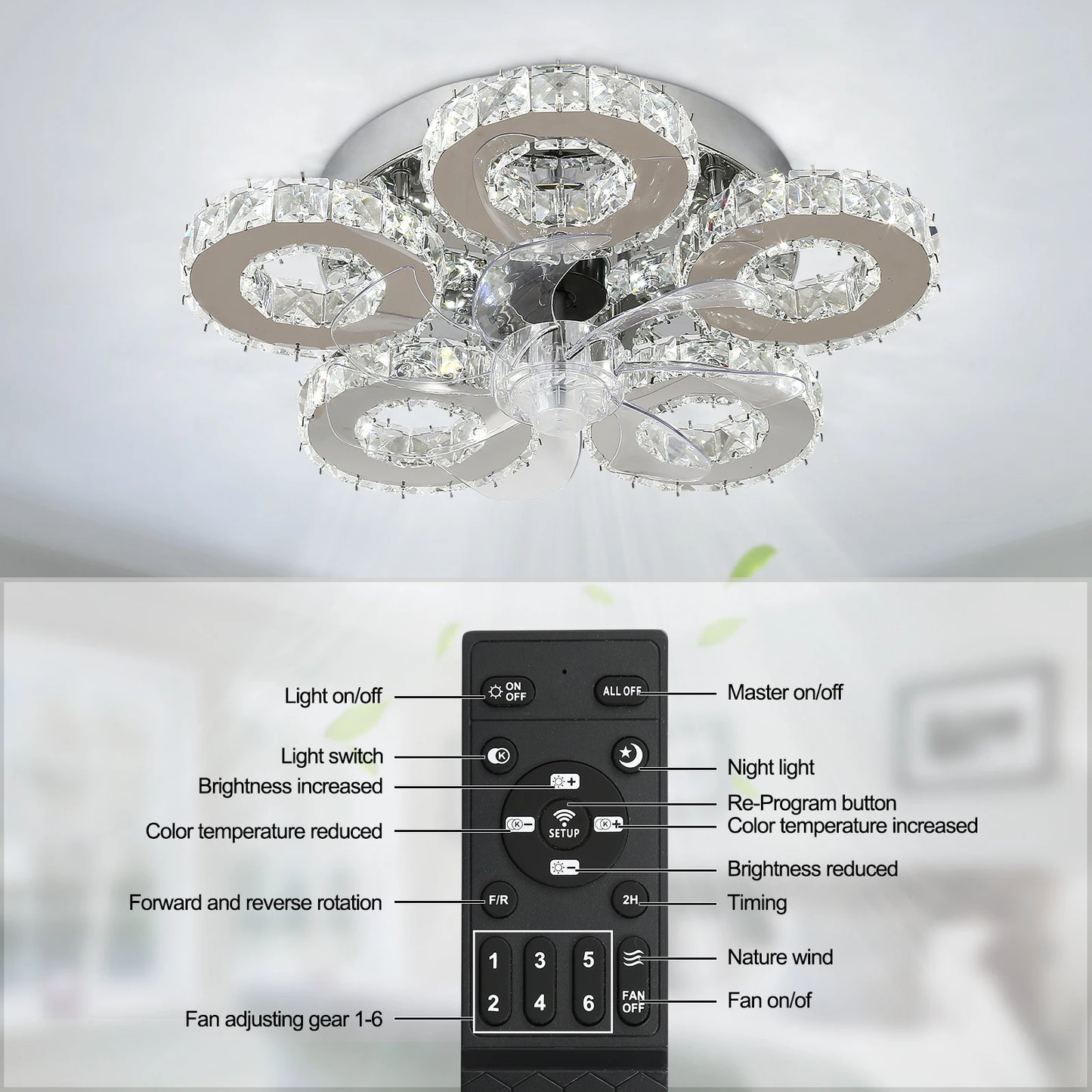 Luxury Crystal Chandelier Modern Ceiling Fan Light