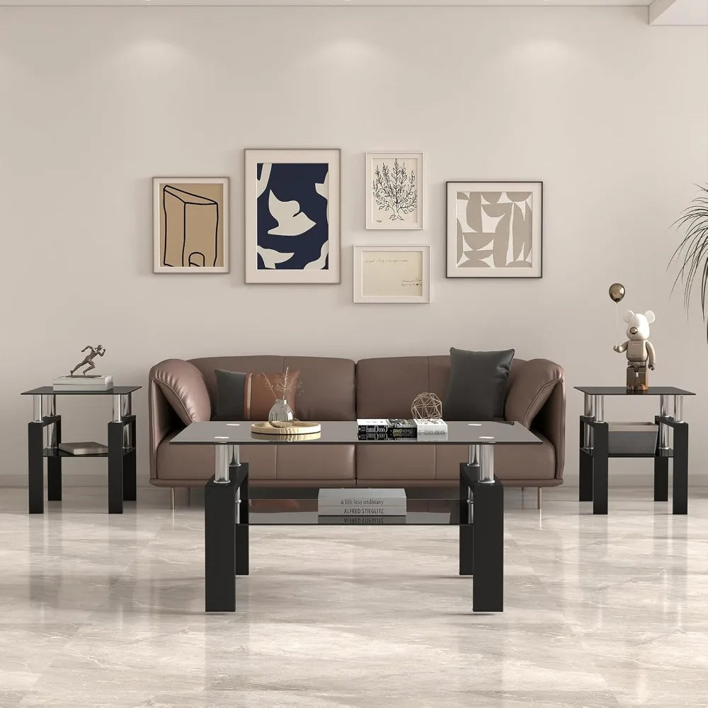 Glass Coffee Table and 2 End Side Tables