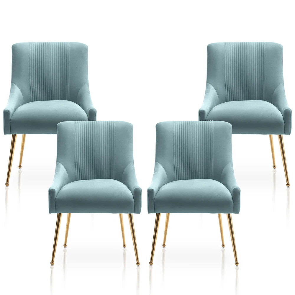 Upholstered Barrel Pleated Side Accent Modern Velvet Dining Chairs Set
