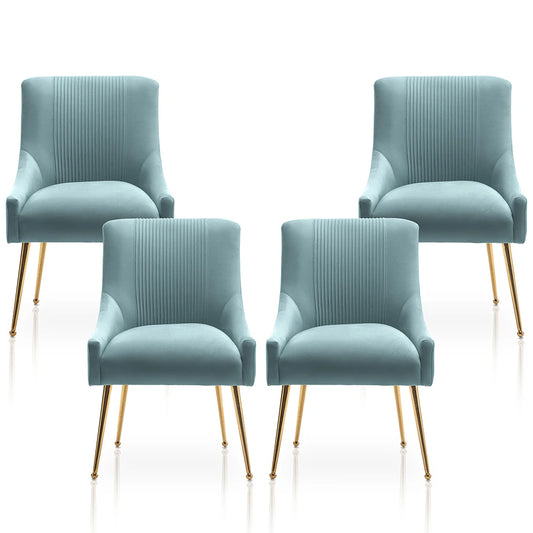 Upholstered Barrel Pleated Side Accent Modern Velvet Dining Chairs Set