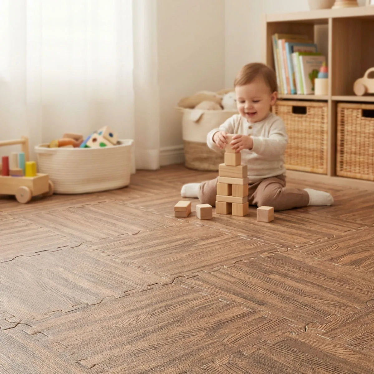 Wood Grain Interlocking Foam Floor Tiles