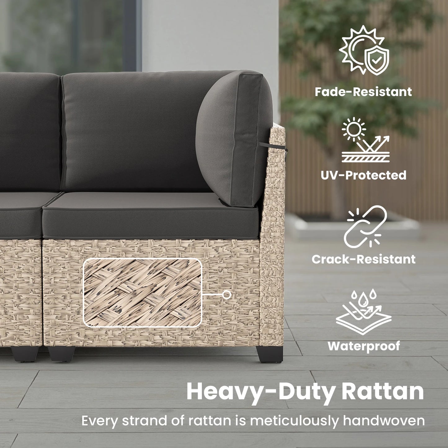 All-Weather Rattan Sectional Sofa with Tempered Glass Table