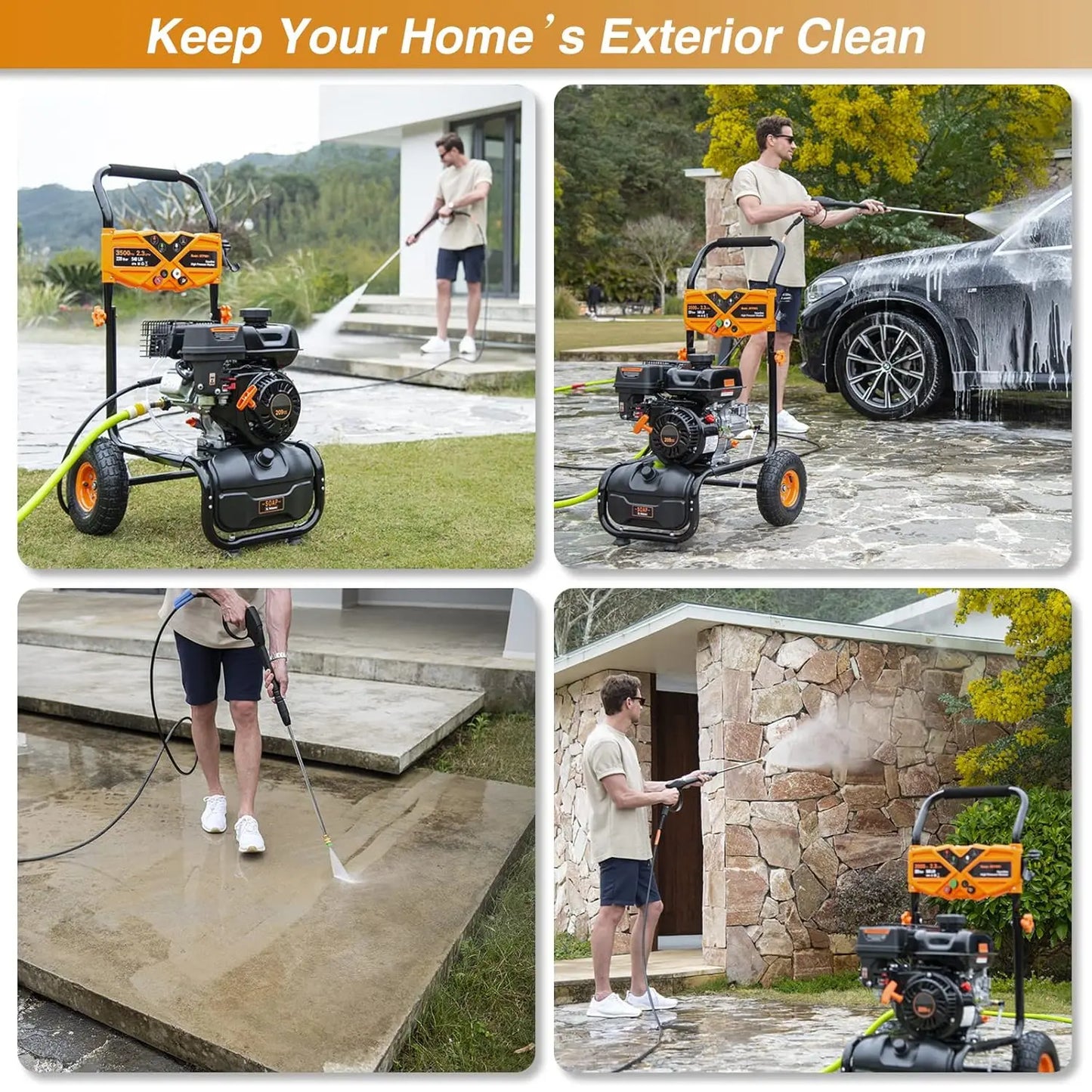 Gas Pressure Washer with 4 Adjustable Nozzles