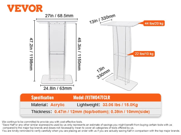 Acrylic Desktop Lecterns w/ Storage Shelf
