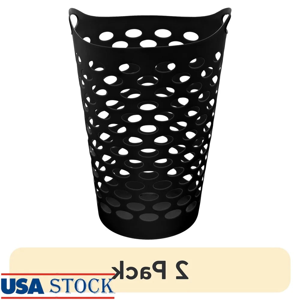 Flexible Laundry Hamper with Carrying Handles Round Shape Durable Plastic