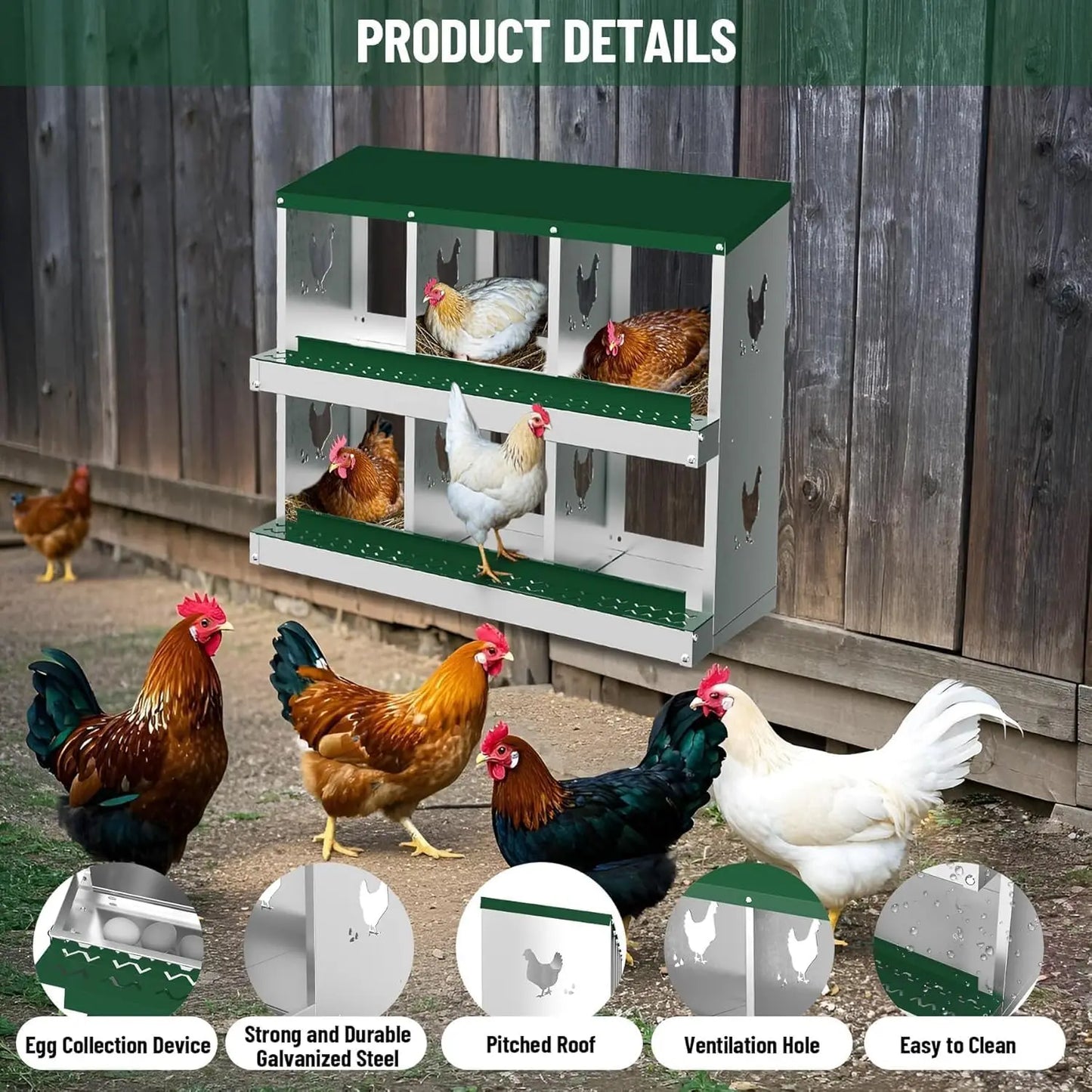 Metal Chicken Nesting Boxes Heavy-Duty Galvanized Steel Egg Laying Box with 10 Compartments Wall-Mountable for Poultry Coops