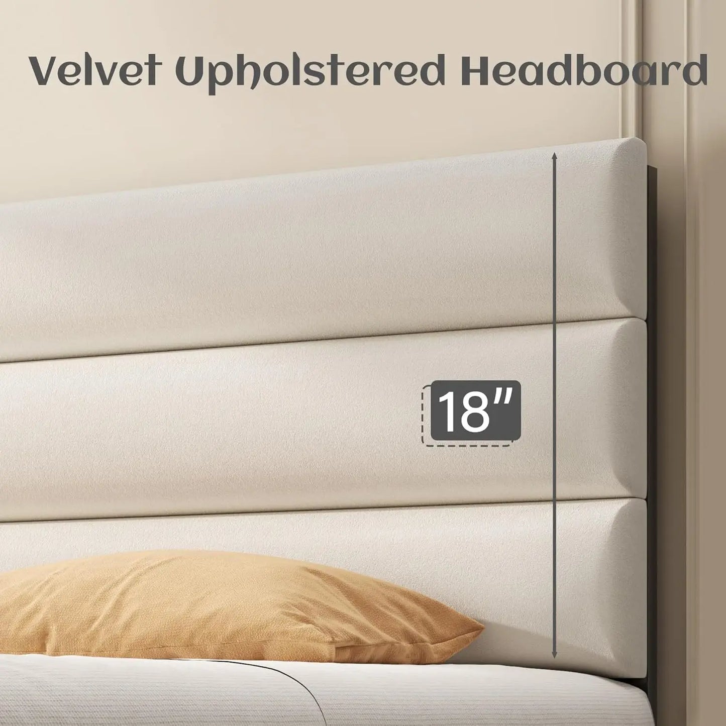 Bed Frame with Storage Drawers with Velvet Upholstered Headboard