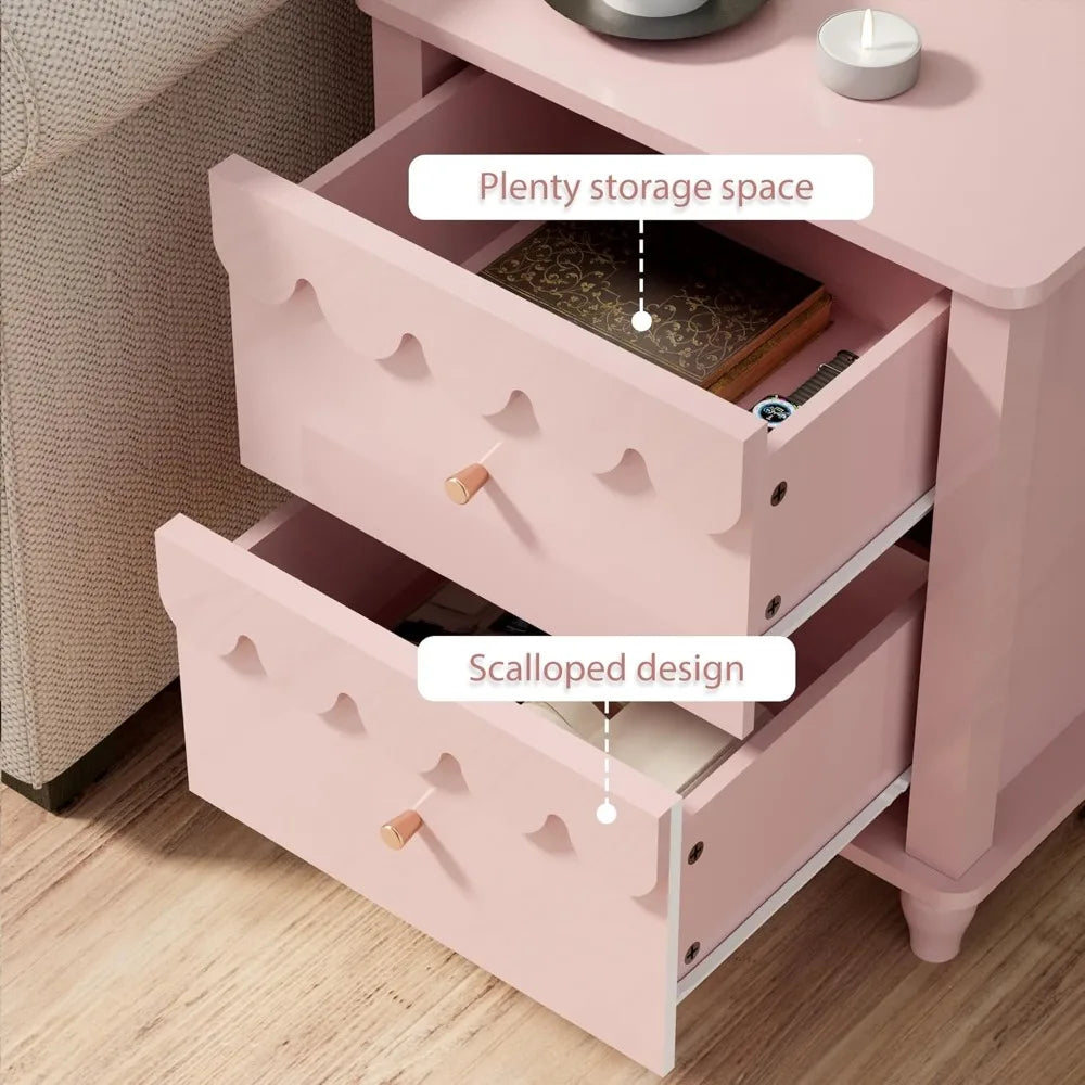 Bedroom Set - Two Drawers Nightstand & Scalloped 6 Drawer Dresser Combo