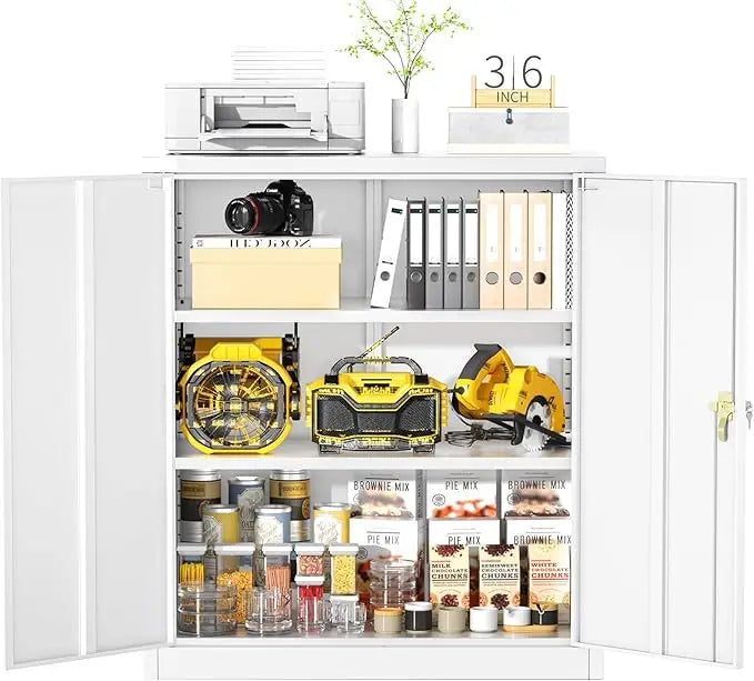 Lockable Rolling Metal Garage Cabinets with 2 Doors and 4 Adjustable Shelves and Wheels