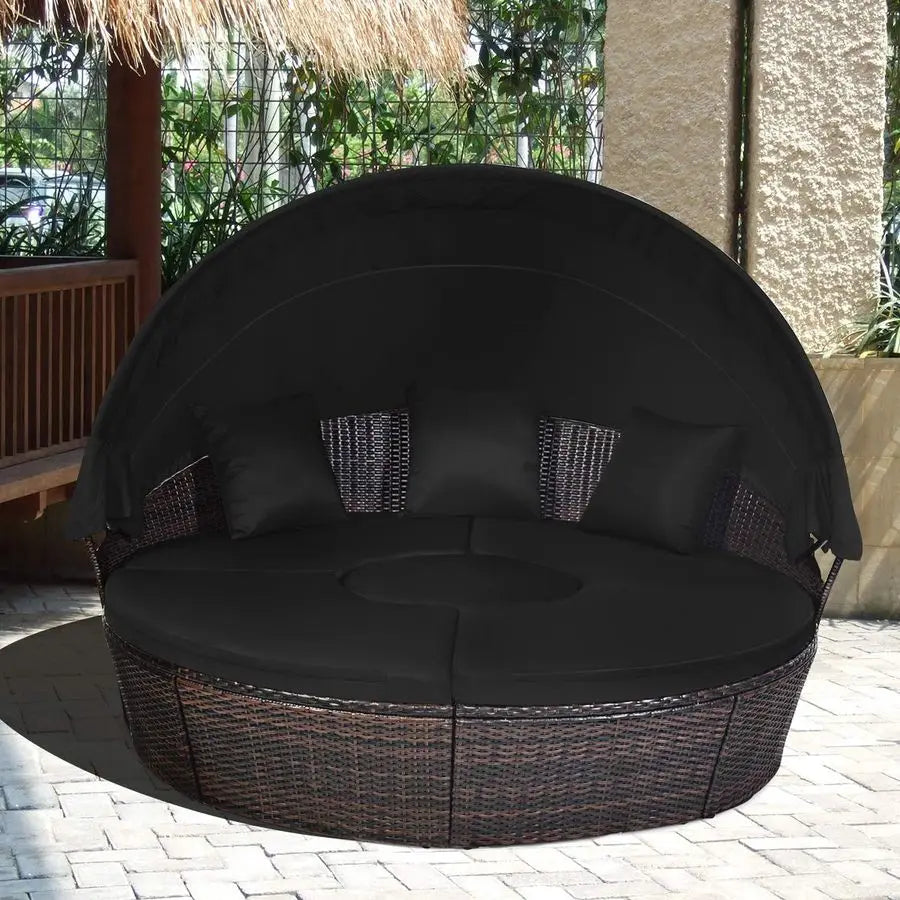 Patio Round Daybed with Retractable Canopy