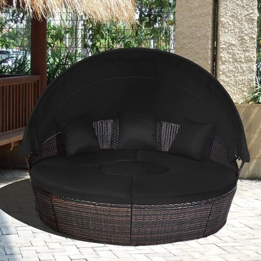 Patio Round Daybed with Retractable Canopy