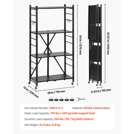 Foldable Metal Rack Storage Shelf with Wheels