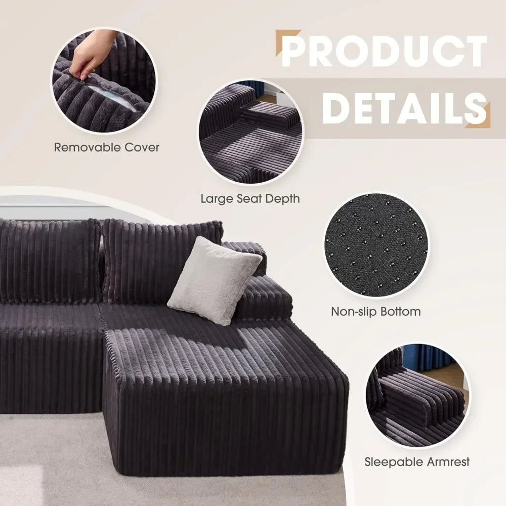 L-Shape Memory Foam Oversize Chaise Living Room Set