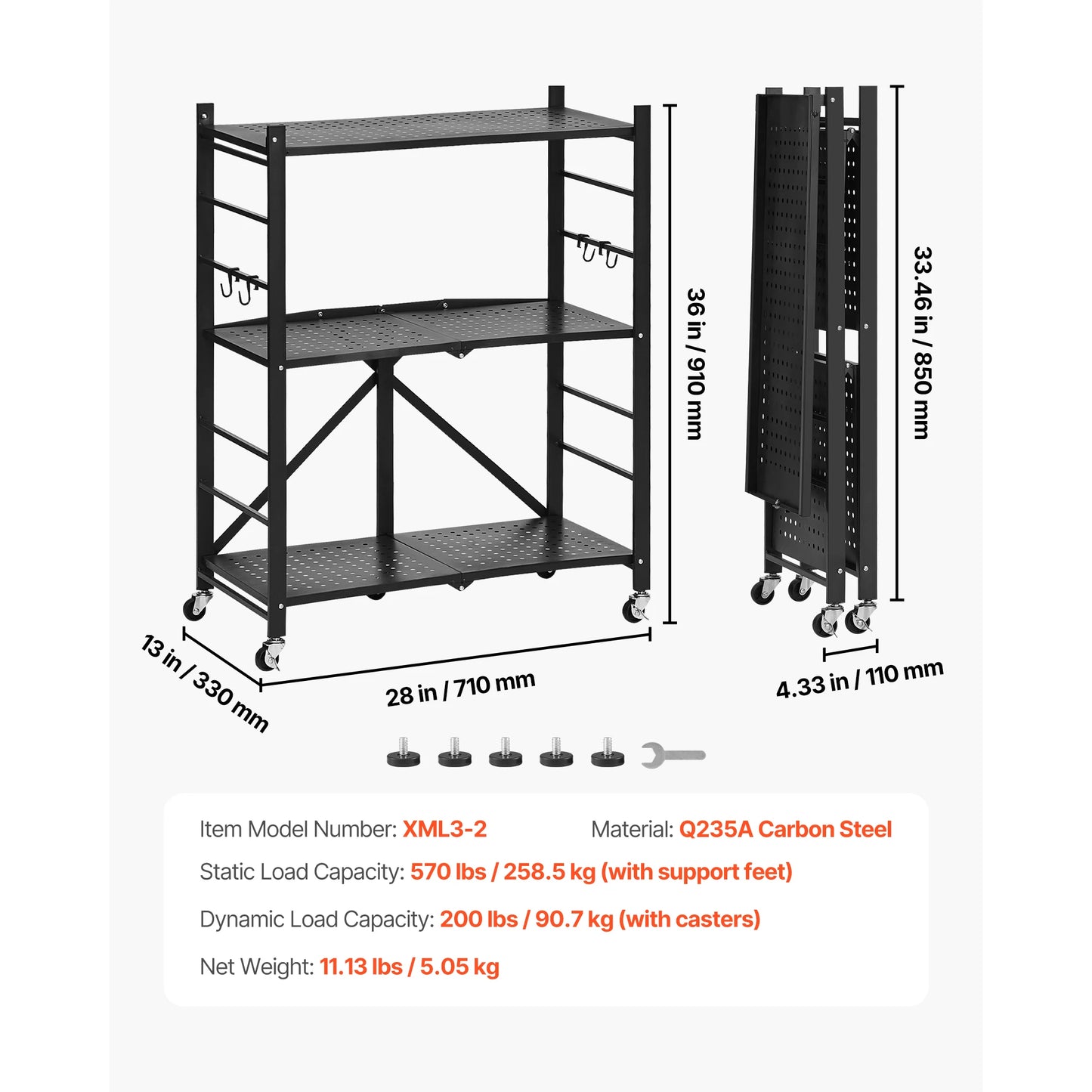 Foldable Metal Rack Storage Shelf with Wheels