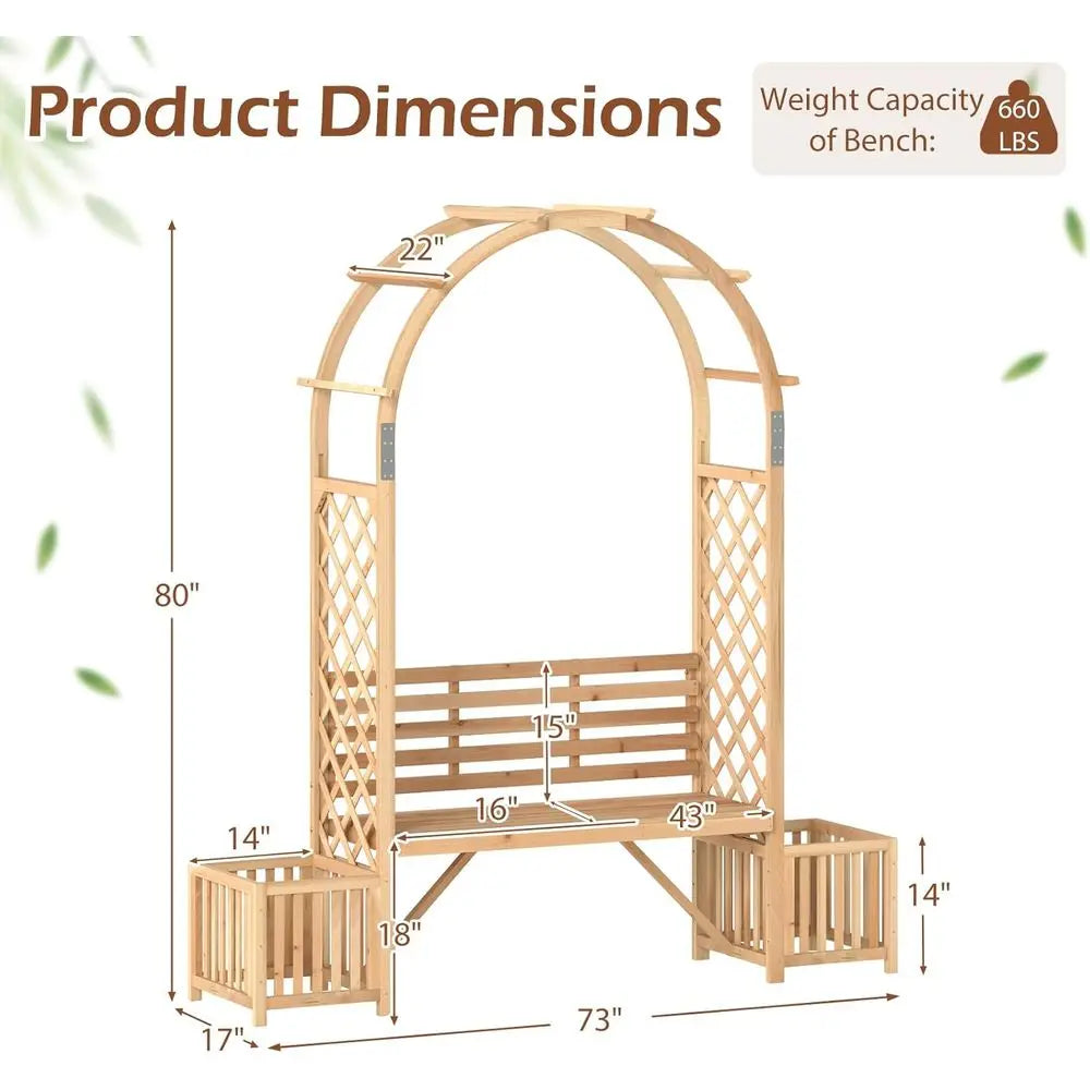 Wooden Garden Arbor with an Arch for Climbing Plants
