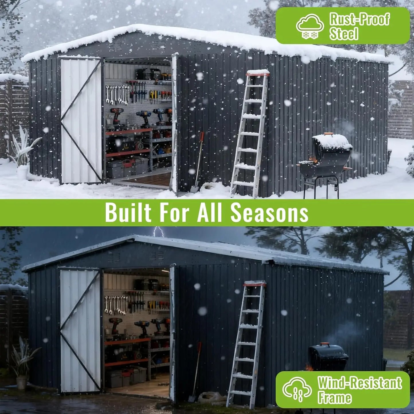 Metal Garden Tool Shed with Updated Frame Structure and Lockable Doors