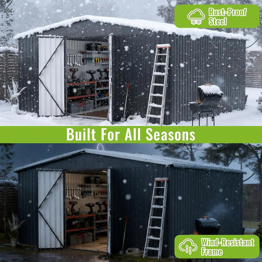 Metal Garden Tool Shed with Updated Frame Structure and Lockable Doors
