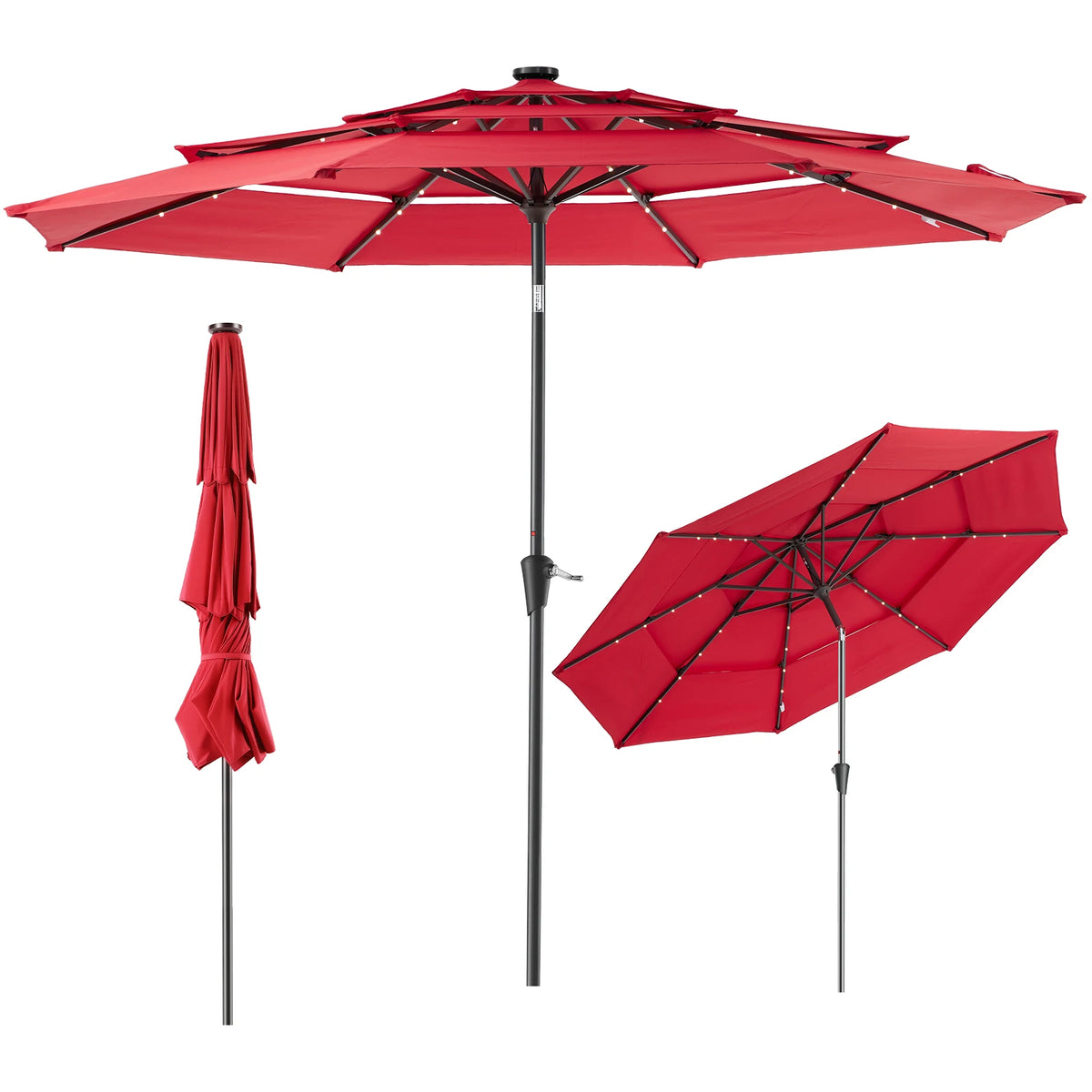 LED Lights Crank 8 Sturdy Ribs Patio Umbrella